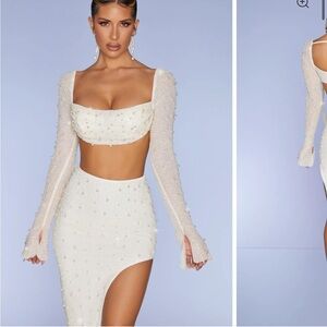 Oh Polly La Desirade- Elegant White Beaded Two-Piece Set
